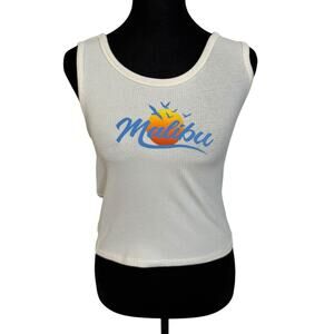 Malibu California Spell Out Cropped Top Obsessive Love Tank Women’s Ribbed Beach